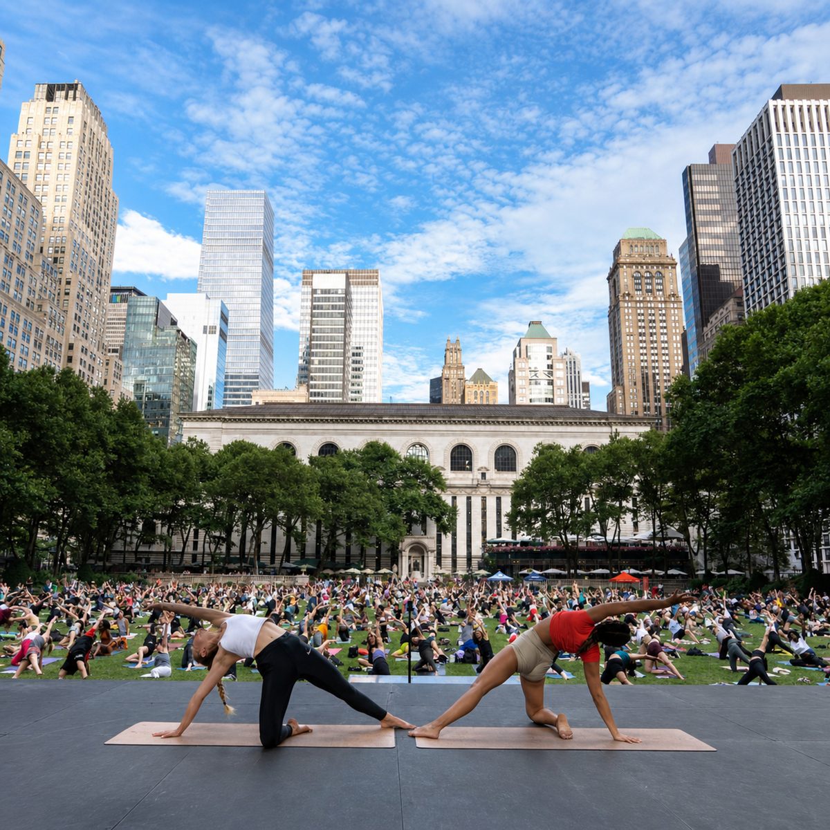 Yoga on the lawn from Bryant Park